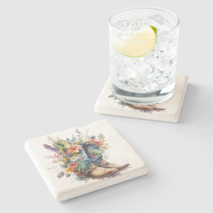 Farbenfrohe Cowgirl Stiefel und Blume Steinuntersetzer