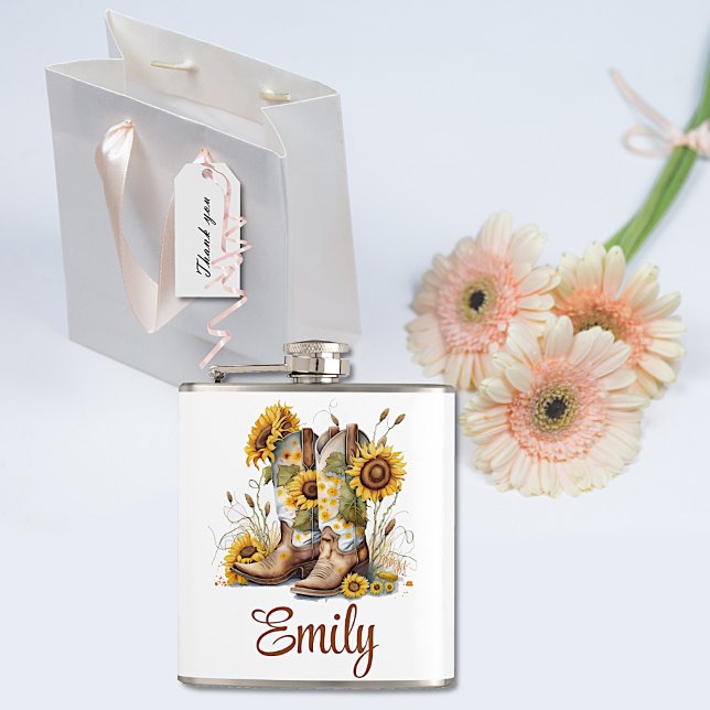 Farbenfrohe Cowgirl Stiefel und Sonnenblumen Flachmann (Von Creator hochgeladen)