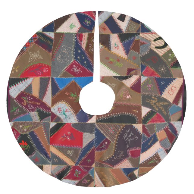 Farbenfrohe Crazy Quilt Polyester Weihnachtsbaumdecke (Vorderseite)
