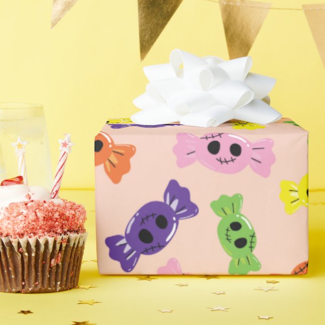 Farbenfrohe Creepy Candies Pinky Seamless Hallowee Geschenkpapier (Geburtstagsparty)