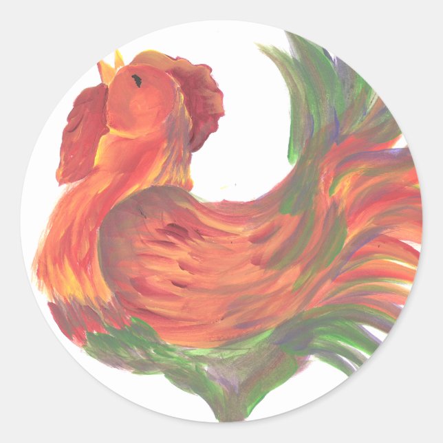 Farbenfrohe Crowing Rooster Runder Aufkleber (Vorderseite)