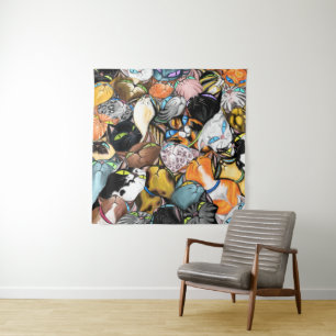 Farbenfrohe Cuddling Cats Tapestry - Malerei Wandteppich