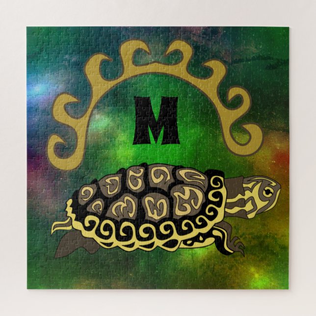 Farbenfrohe Cumberland Slide Turtle Monogram Puzzle (Vertikal)