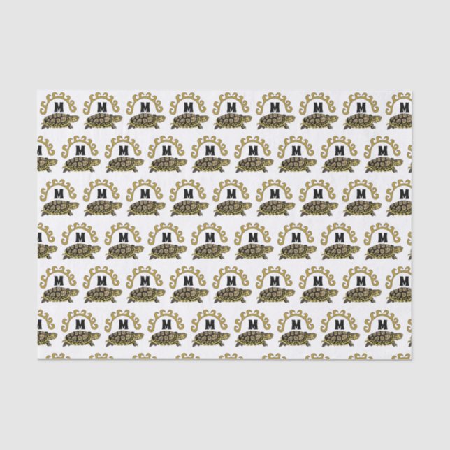 Farbenfrohe Cumberland Slide Turtle Monogram Seidenpapier (Vorderseite)