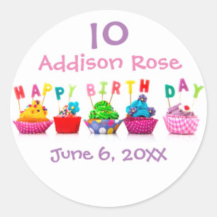 Farbenfrohe Cupcake - Girl Birthday Circle Sticker