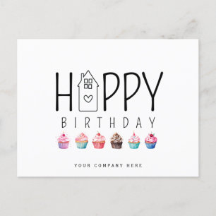 Farbenfrohe Cupcake House Happy Birthday Realty Postkarte