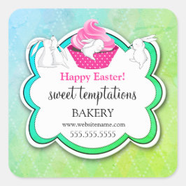 Farbenfrohe Cupcake Whimsical Bunnies Bäckerei Quadratischer Aufkleber