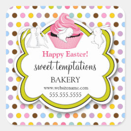 Farbenfrohe Cupcake Whimsical Bunnies Quadratischer Aufkleber