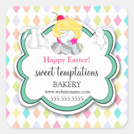Farbenfrohe Cupcake Whimsical Osterbrunnes Bäckere Quadratischer Aufkleber