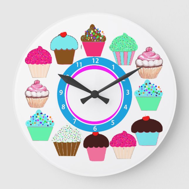 Farbenfrohe Cupcakes - Personalisiert Große Wanduhr (Vorderseite)