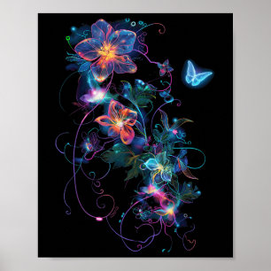 Farbenfrohe Cyberpunk-Blume im Blossom-Garten Poster