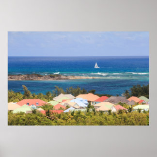 Farbenfrohe Dächer mit Blick auf das Karibische Me Poster