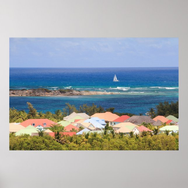 Farbenfrohe Dächer mit Blick auf das Karibische Me Poster (Vorne)