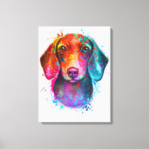 Farbenfrohe Dackel Hund Kunst Illustration Leinwanddruck
