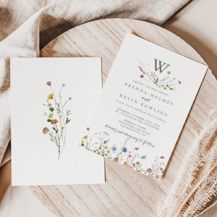 Farbenfrohe Dainty Wild Blume Monogram Wedding Einladung