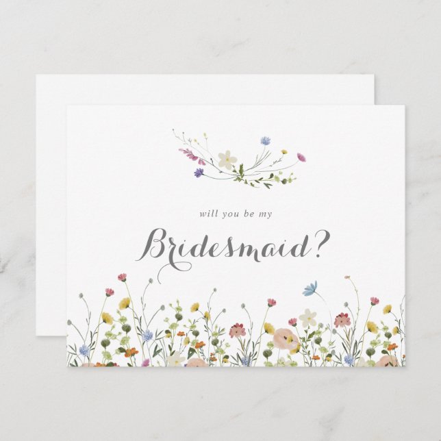 Farbenfrohe Dainty Wild Blume Vorschlag Bridesmaid Mitteilungskarte (Vorne/Hinten)