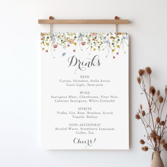 Farbenfrohe Dainty Wild Blume Wedding Drinks Menü Poster (Von Creator hochgeladen)