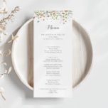 Farbenfrohe Dainty Wilde Blume Kalligrafie Abendes Menükarte<br><div class="desc">Diese farbenfrohe,  wilde Blume Kalligrafie Dinner-Karte ist perfekt für eine rustikale Hochzeit. Das Design bietet handbemalte Aquarellfarbe schöne rosa,  rot,  blau,  marinebasiert,  gelb,  lila und grün wilde Blume. Dieses Menü kann für Hochzeitsempfang,  Probe Dinner,  Brautparty oder jede Veranstaltung verwendet werden.</div>