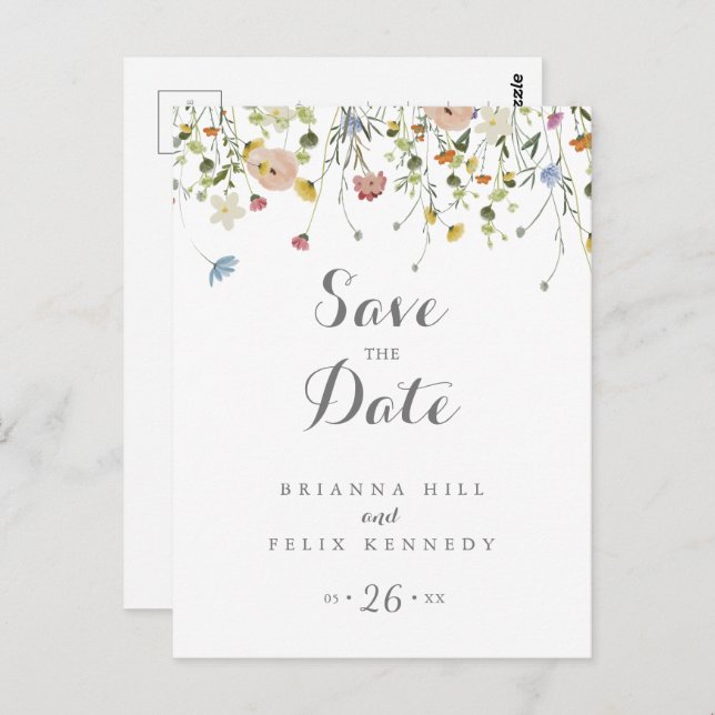 Farbenfrohe Dainty Wilde Blume Save the Date Postkarte (Vorne/Hinten)
