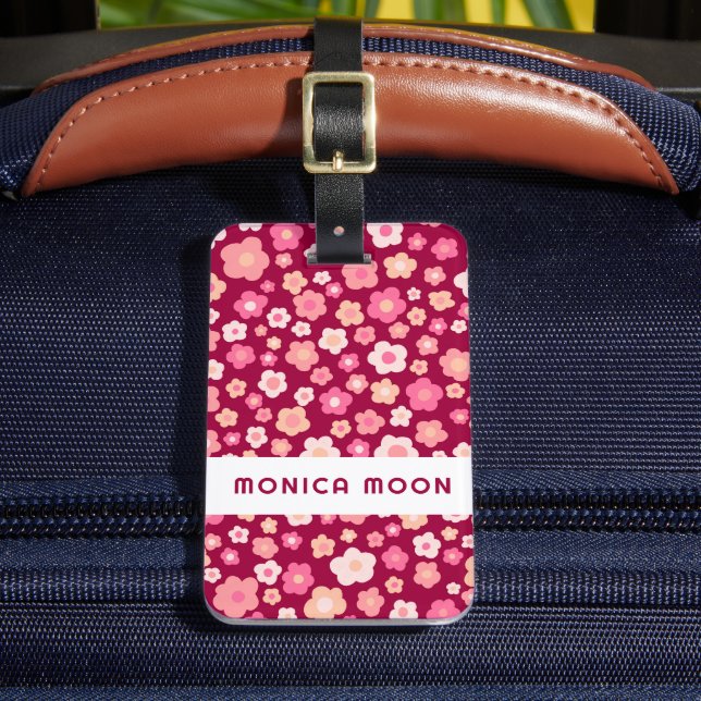 Farbenfrohe Daisis Muster Niedlich fett rosa CUSTO Gepäckanhänger (Vorderseite Insitu 2)