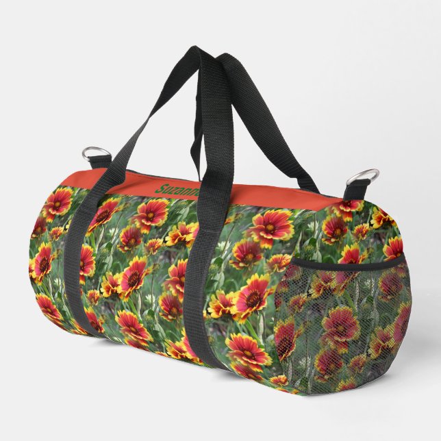 Farbenfrohe Daisy Blume Naturmuster Personalisiert Duffle Bag (Rechte Ecke)