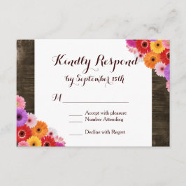 Farbenfrohe Daisy Rustic Barn Wood Wedding RSVP Ca Karte