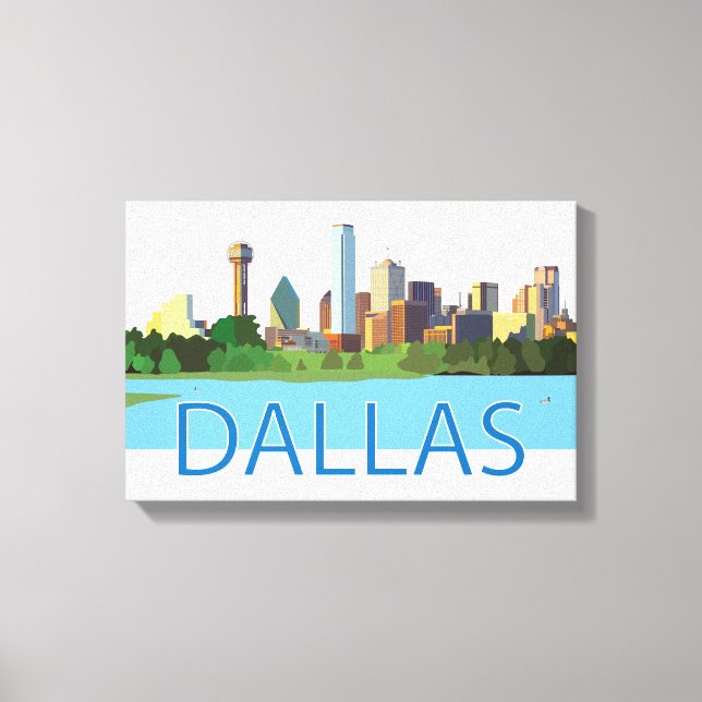 Farbenfrohe Dallas Skyline-Illustration Leinwanddruck (Vorderseite)