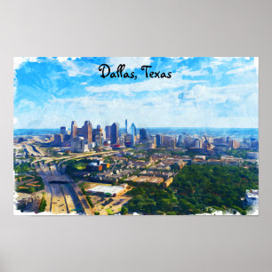 Farbenfrohe Dallas Texas Panorama Stadtsicht Poster