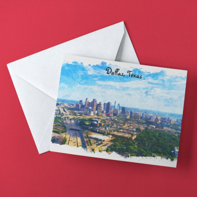 Farbenfrohe Dallas Texas Panorama Stadtsicht Postkarte (dallas texas america travel postcard)