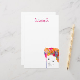 Farbenfrohe Dame funkelnde Haarfarbe Briefpapier