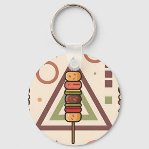 Farbenfrohe Dango-Spieße geometrisches Muster Schlüsselanhänger