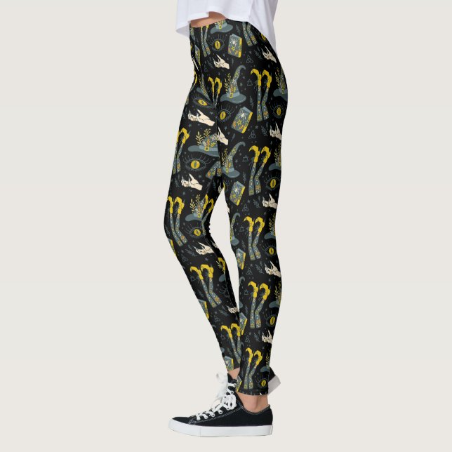 Farbenfrohe Darstellung der Halloween-Symbole Leggings (Links)