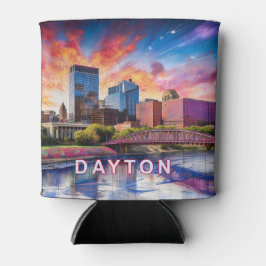 Farbenfrohe Dayton Skyline Abstrakt Art Dosenkühler