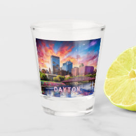 Farbenfrohe Dayton Skyline Abstrakt Art Schnapsglas