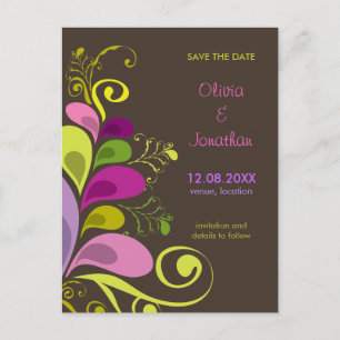 Farbenfrohe Deko-Blätter Save the Date Postkarte