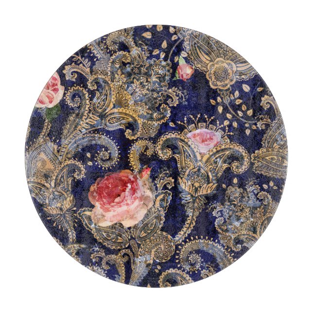 Farbenfrohe dekorative Blume Batik Schneidebrett (Vorderseite)