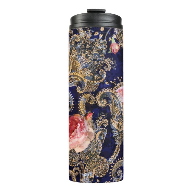 Farbenfrohe dekorative Blume Batik Thermosbecher (Vorderseite)