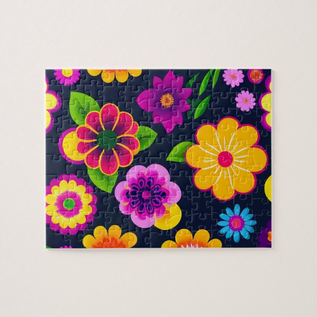 Farbenfrohe dekorative Blume mit Blumenmuster Puzzle (Horizontal)