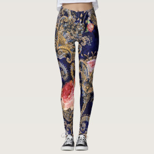 Farbenfrohe Dekorative Blumen Batik Leggings
