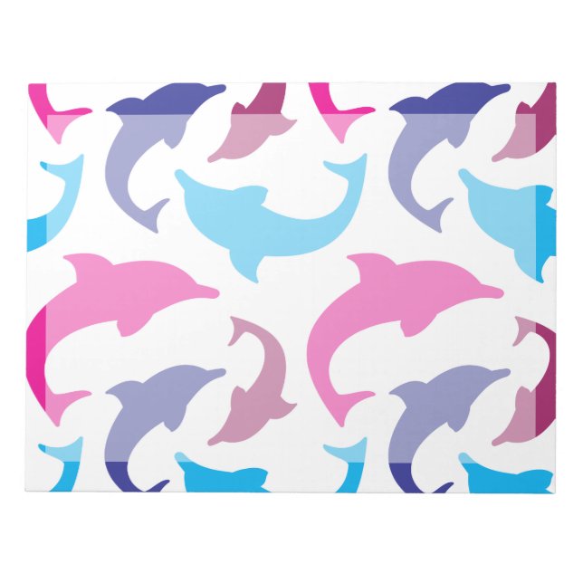 Farbenfrohe Delphine Muster Hot Pink Aquamarin Blu Notizblock (Vorderseite)