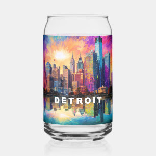 Farbenfrohe Detroit Skyline Dosenglas