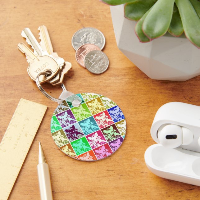 Farbenfrohe deutsche Schäferhündin Pop Art Schlüsselanhänger (Schreibtisch)