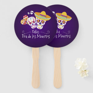 Farbenfrohe Dia de los Muertos Handfächer