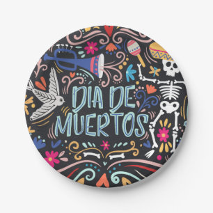 Farbenfrohe Dia de los Muertos Papierteller