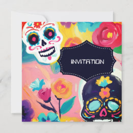 Farbenfrohe Dia De Los Muertos Zuckerschädel Einladung