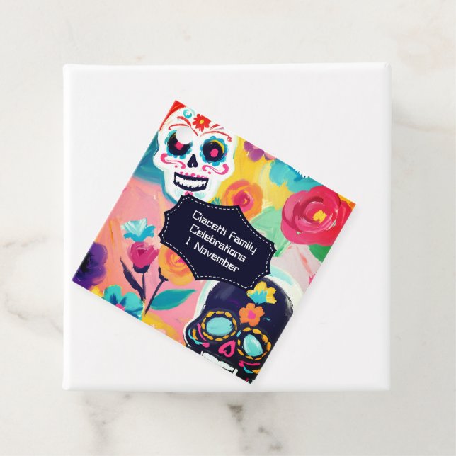 Farbenfrohe Dia De Los Muertos Zuckerschädel Geschenkanhänger (Beispiel)