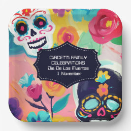 Farbenfrohe Dia De Los Muertos Zuckerschädel Pappteller