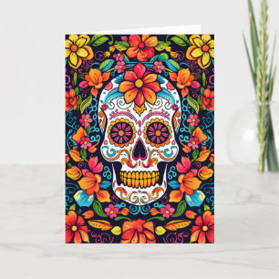 Farbenfrohe Dia de Muertos ☠️ Sugar Skull Feiertagskarte