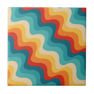 Farbenfrohe diagonale Wellen im Retro-Stil Fliese