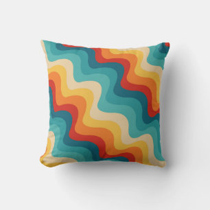 Farbenfrohe diagonale Wellen im Retro-Stil Kissen